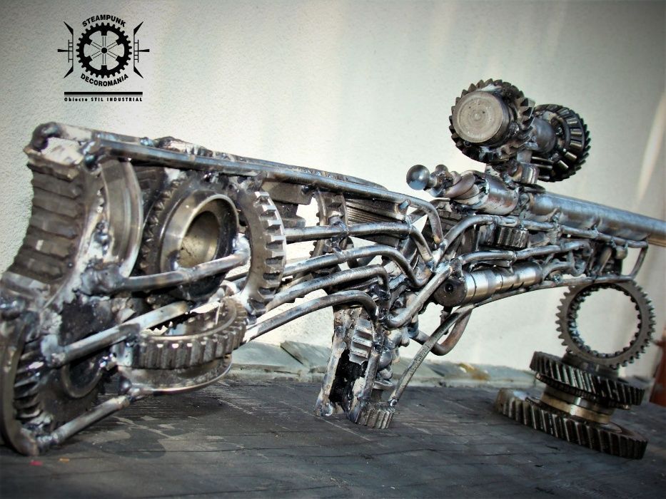 Arma de vanatoare.Sculptura decorativa stil industrial hand made.