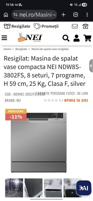 Masina de spalat vase NEI