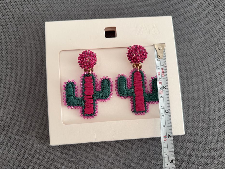 Cercei maxi Zara roz magenta verde Cactus noi cu eticheta