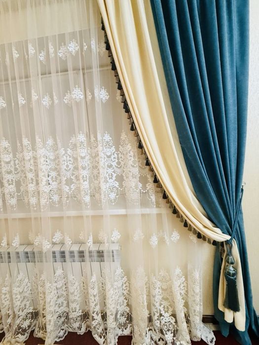 Элегантные шторы с тюлем (комплект)
