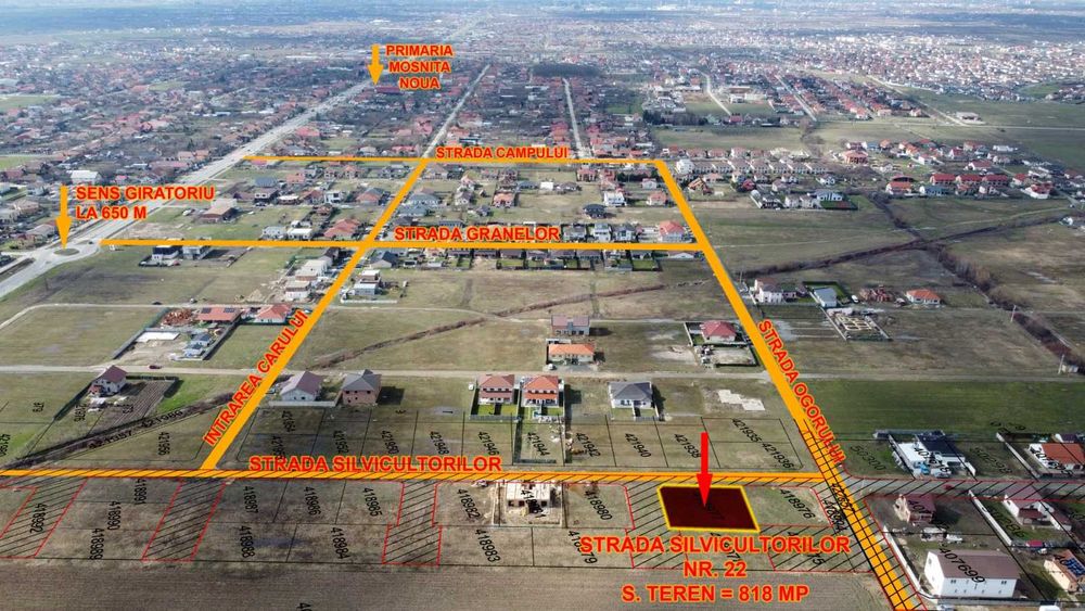 Proprietar, vand teren 818 mp Mosnita Noua, duplex, 2 fronturi