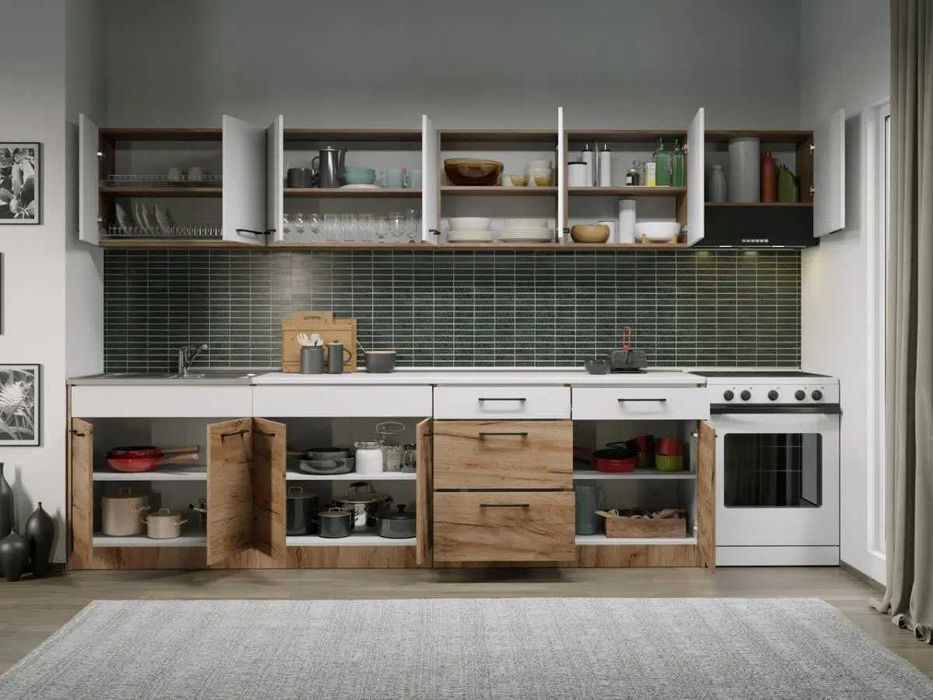 Set Mobila Bucatarie Gastro 340 Alb/Stejar – C46