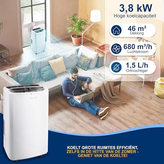 3-в-1 Мобилен климатик SereneLife 13000 BTU, охлаждане + вентилация + функция влагоуловител