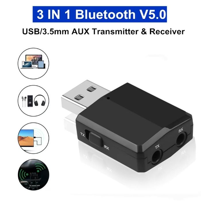 Нов стерео 3в1 bluetooth 5.0 блутут аудио адаптер приемник предавател
