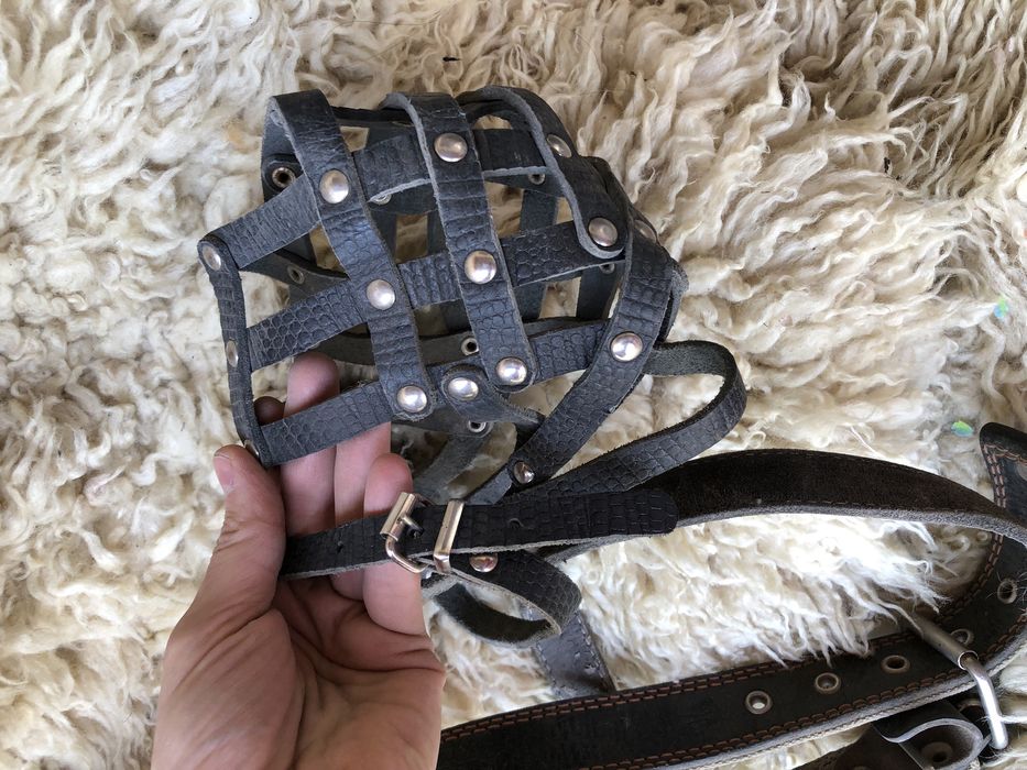 Намордник и ошейник кожа комплект для крупной собаки Кентау