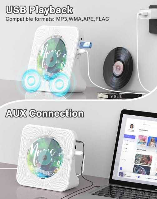 CD плейър Greadio KC-806, Bluetooth 5.0, мултифункционален CD плейър с високоговорители