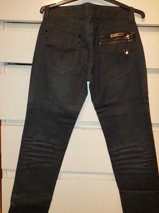 Blugi/jeans cu bijuterii si strasuri negre TRANSPORT GRATUIT