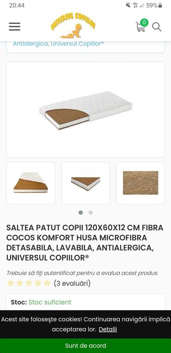 Saltea patut copii 120X60X12 fibra cocos