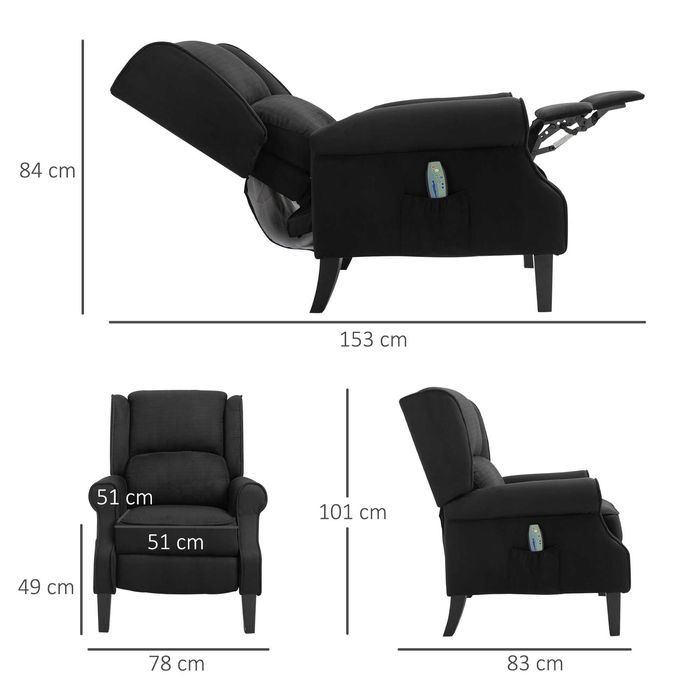 Fotoliu cu Masaj Relaxare cu inclinare, Functie de incalzire si Telecomanda , HOMCOM , x3 buc disponibile