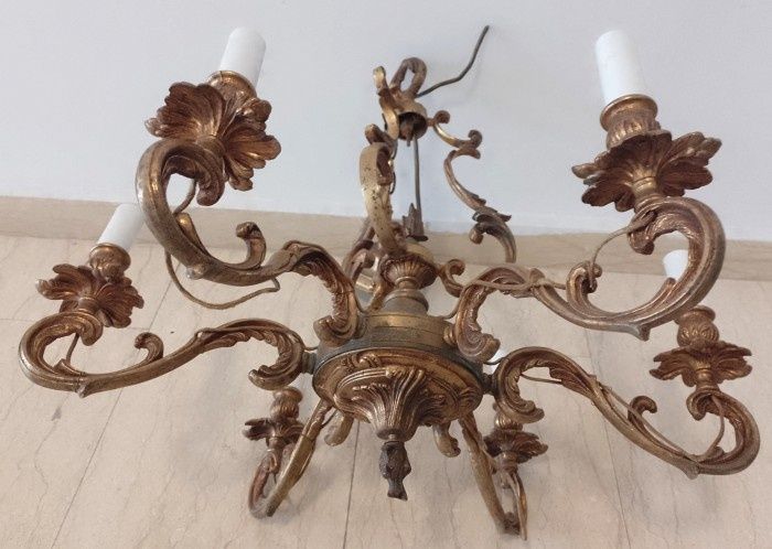 Candelabru francez din bronz masiv de dimensiuni mari cu 6 brațe ,pies