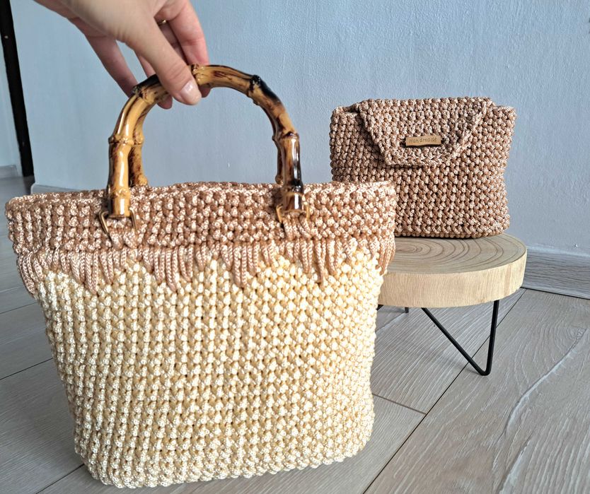 Плетена чанта с бамбукови дръжки