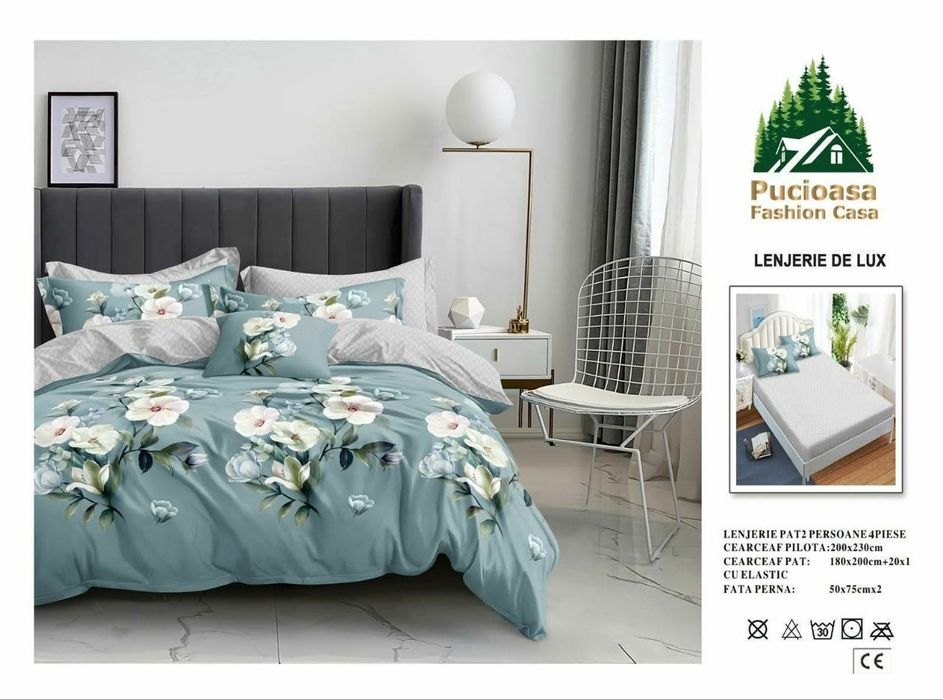 Lenjerii Premium Finet 4 piese 
‼️Dimensiuni:
‼️Cearceaf de pat cu elastic 180 cm x 200 cm (compatibil pt saltele 140x200cm, 160x20