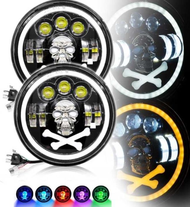 Комплект LED фарове 7" (18 см) – къси/дълги, DRL,мигач и RGB подсветка