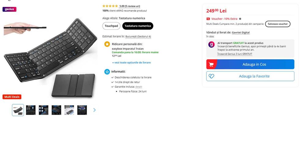 Vand tastatura pliabila Bluetooth 5 Android/Windows/ Mac/ iPad/iPhone