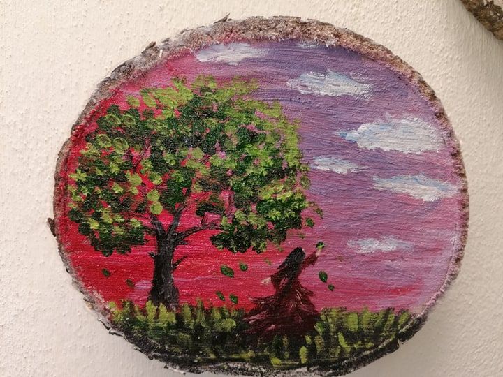 pictura pe butuc lemn tempera