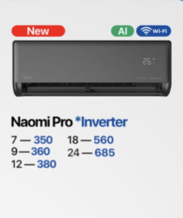 Кондиционер Midea 7-24 R32/Gmcc/Ten/Eco-mode/AI System/Wi-Fi+доставка