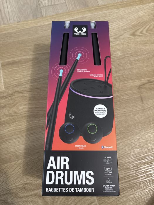 Set Tobe Virtuale Fresh 'n Rebel Air Drums cu Boxă Bluetooth, 2 Bățuri și 2 Pedale - Negru