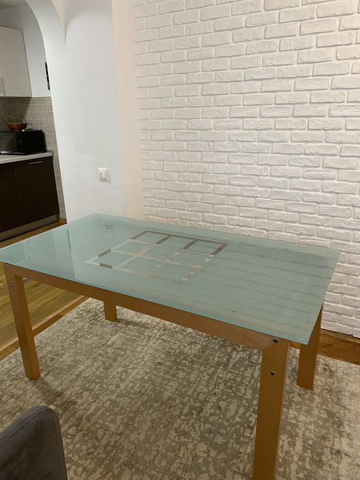 Masa blat sticla Mobexpert 150x80 cm+6 scaune piele ecologica