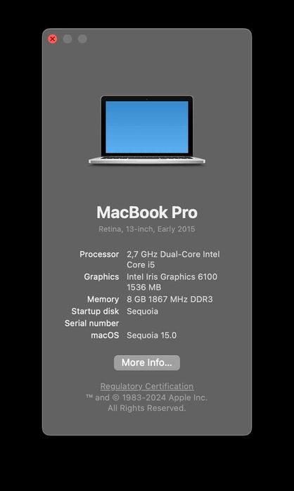 Продавам Macbook pro A1502 8gb памет 1 tb SSD