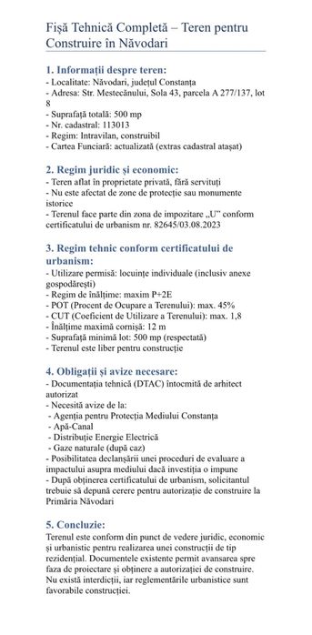 Teren Intravilan‼️ 500 mp/zona vile / str Mesteacanului‼️
