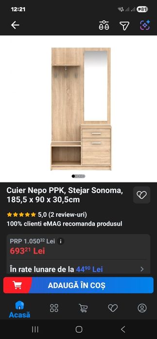 Vând cuier cu oglinda pt hol