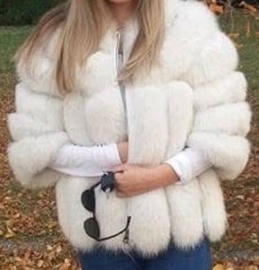 Яке от естествен косъм на сребърна лисица и естествено кожа