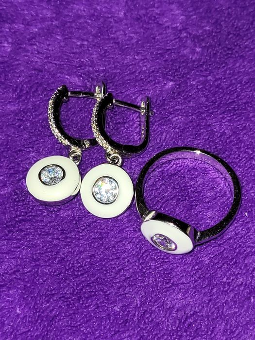 Комплект серебро кольцо серьги