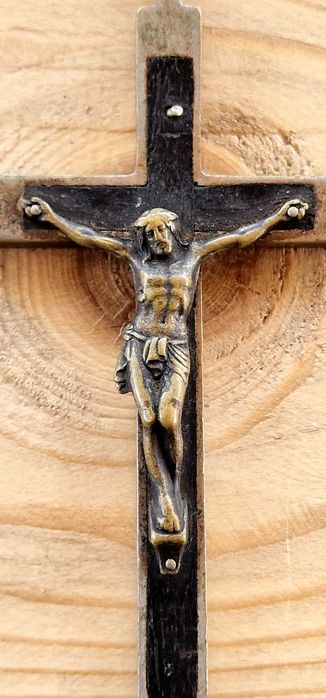 Cruce Crucifix Vechi din Alamă și Abanos