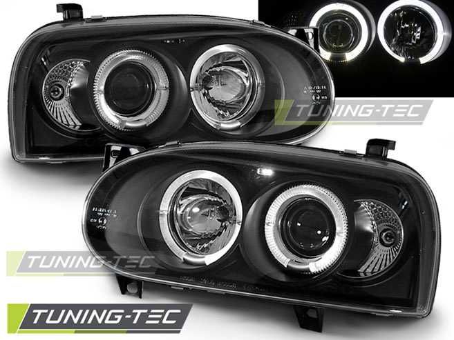 Faruri VW Golf 3 Angel Eyes look negru cu lupa NOU