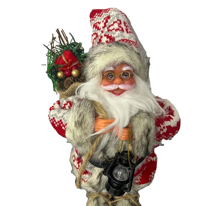 Mos Craciun Care Canta Muzica De Craciun cu Sac Cadou Si Felinar 30cm