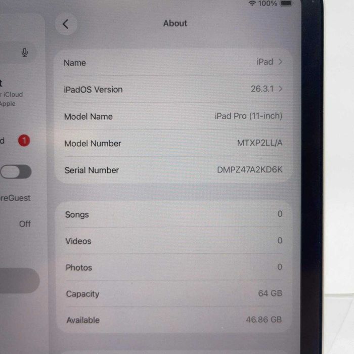 Apple Ipad Pro 11, 64gb, Wi-Fi silver. 94% ёмкость