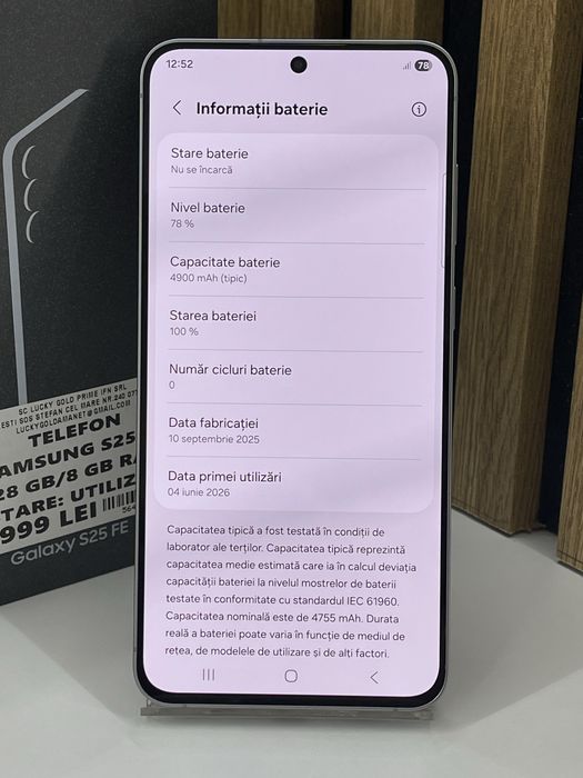 Samsung S25 FE 128Gb 8Gb ram / 0 Cicluri Incarcare Garantie #56437