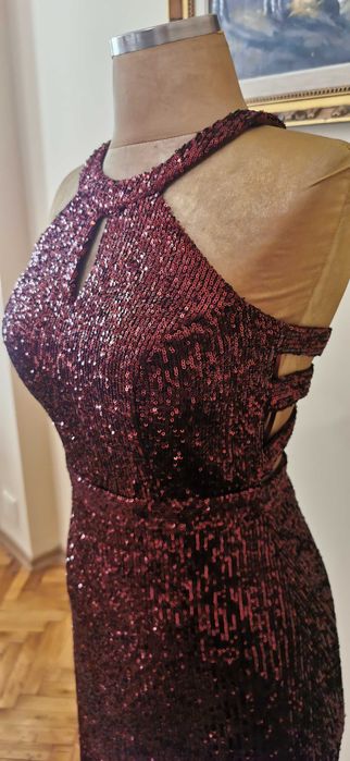 Бална рокля Бордо Пайети,, Booho o Occasion Англия Uk 10/ М