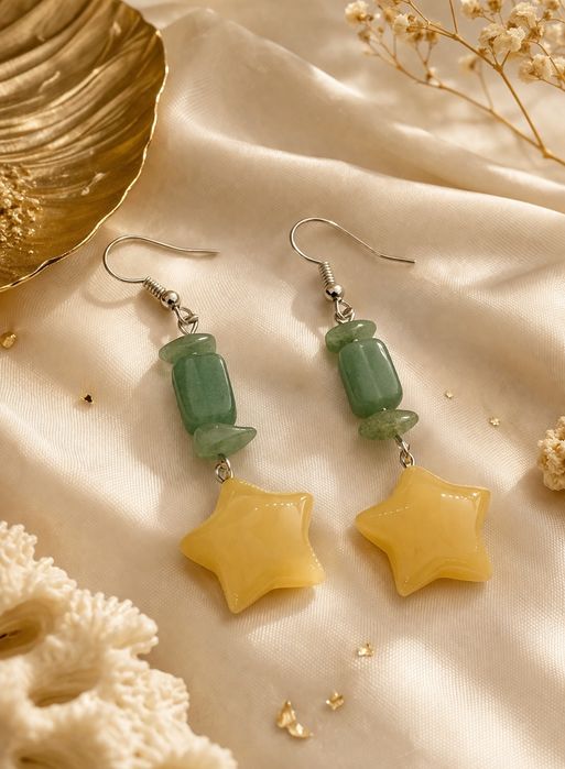 Cercei cu Aventurin Verde și Stea Galbenă – Handmade