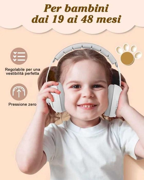 Aparatori de urechi 2 in 1 pentru copii, cu banda aderenta, reducere a zgomotului -25dB, reglabile, alb, 3 – 48 luni