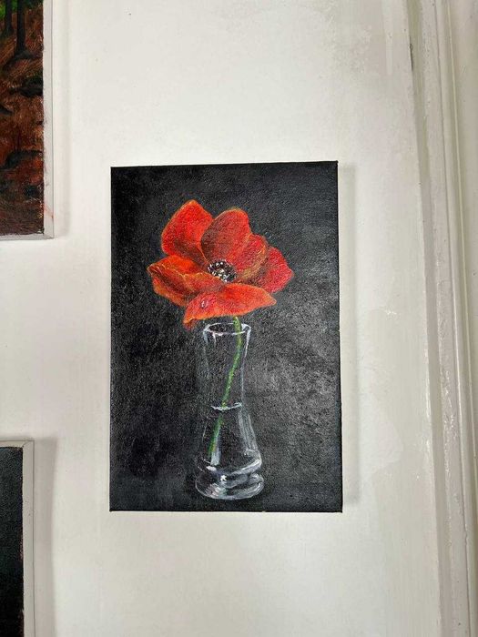 Картина на холсте-20*30- Одинокий мак в стекле