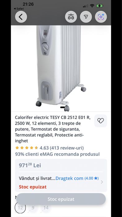 Vand calorifer electric tesy 12 elementi
