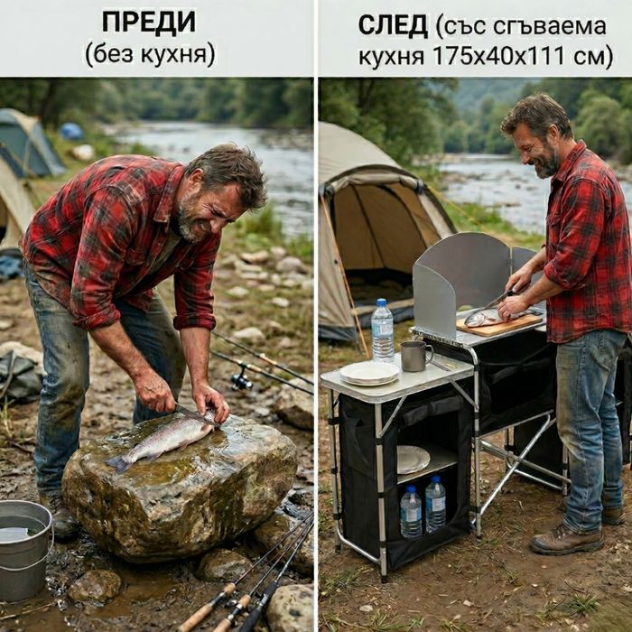 Сгъваема къмпинг кухня с 3 плота – мобилна кухня за къмпинг, пикник и