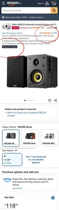 Активни Hi-Fi колонки Sanyun SW206, 80W, Bluetooth 5.4