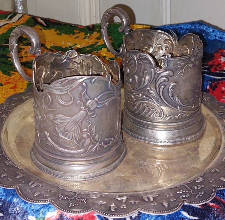 Антикварные Подстаканники. Серебро 84 пробы. Цена за пару 2 штук