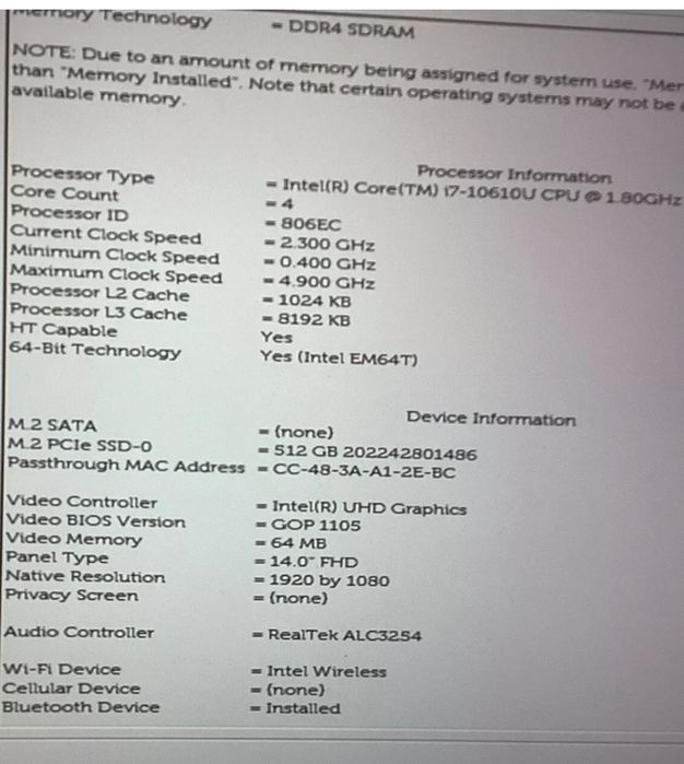 Dell 7410 14" Laptop 1.8GHz i7-10610U 16GB RAM 512GB SSD Win 11 Pro