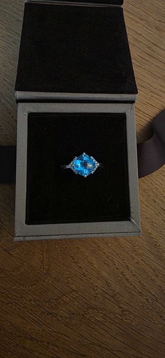 Inel aur alb cu topaz albastru si diamante - Teilor