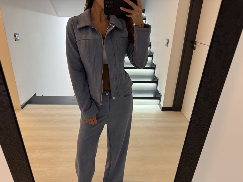 Set 2 piese albastru imitatie piele