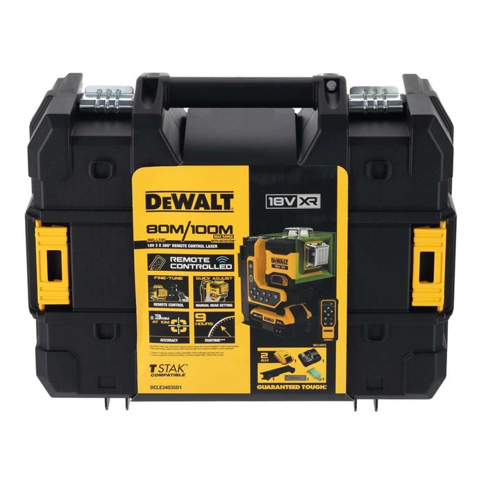 Лазерен нивелир DeWalt DCLE34035D1, 18V, 3 x 360°, зелен