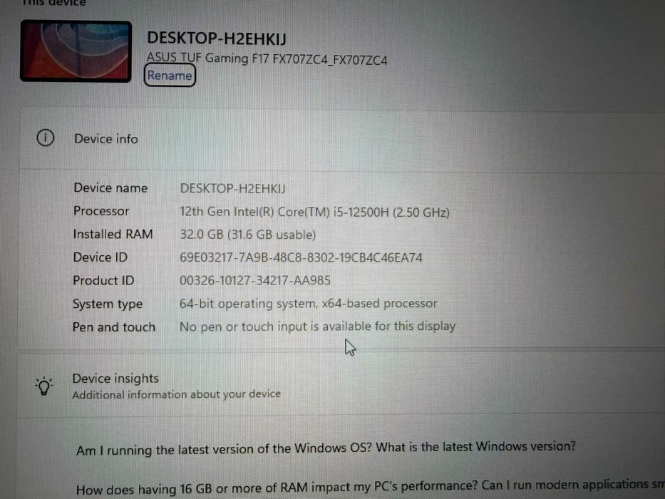 Laptop Gaming Asus TUF F17 FX707ZC4-HX038MXM display 17.3'', 32gb RAM