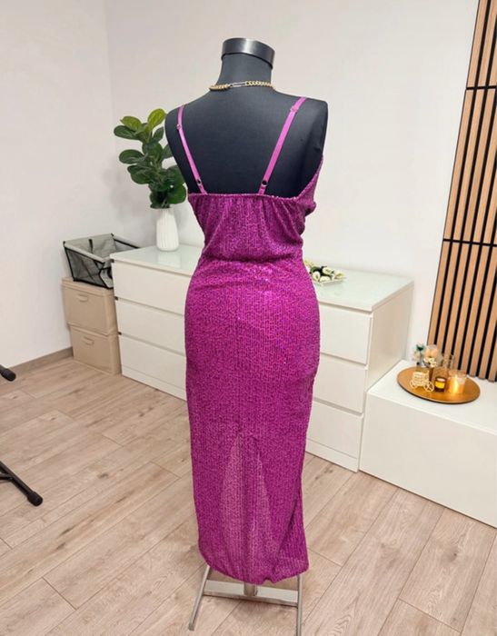 Rochie fuchsia mov roz cu paiete lunga de ocazie superba eleganta