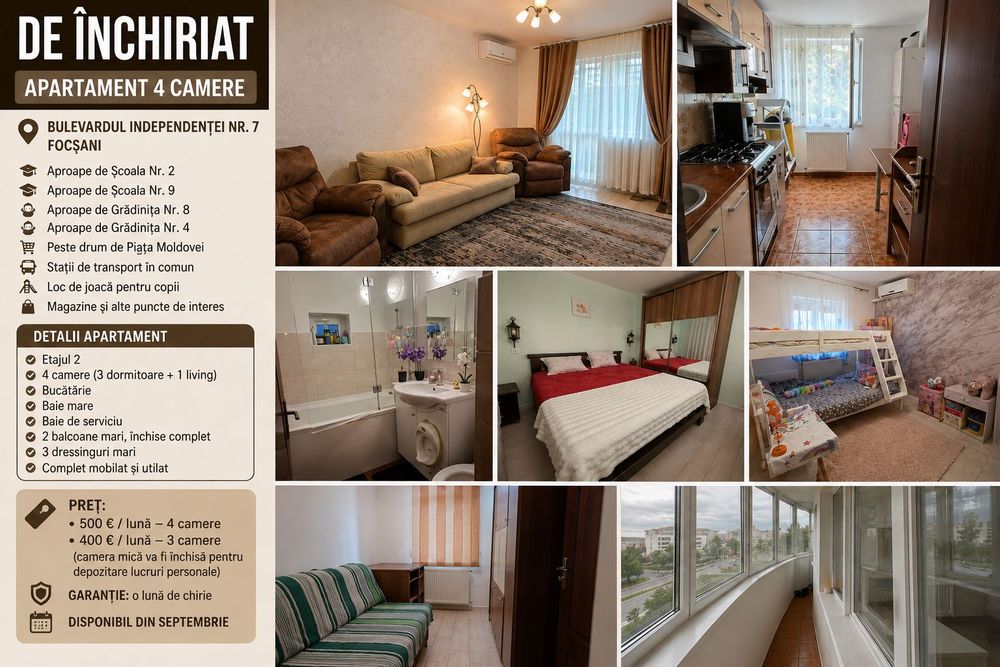 Apartament cu 4 camere de închiriat