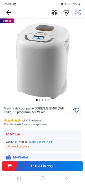 Masina de paine GORENJE BM910WII, stare foarte buna