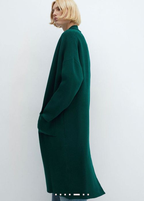 НОВО MANGO Оверсайз плетено палто с джобове,  Зелено