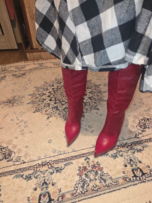Сапоги кожа красная на платформе